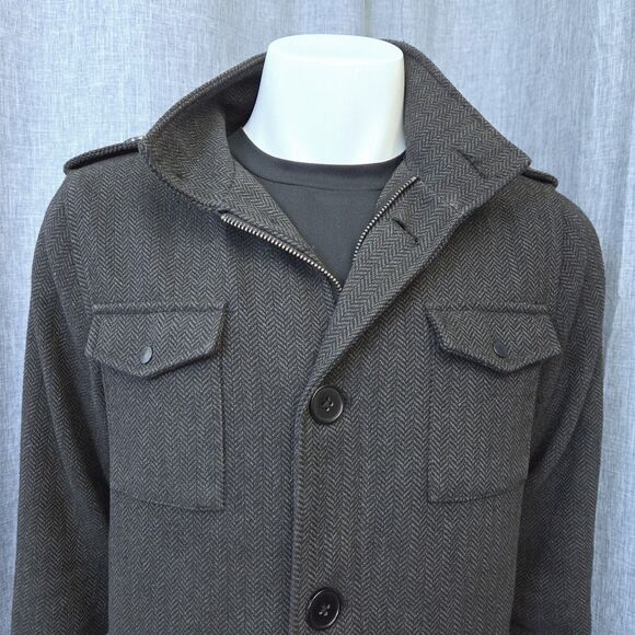 Kr3w Herringbone Field Jacket Military Style Men's M Gray Lined Pea Coat - Picture 3 of 14